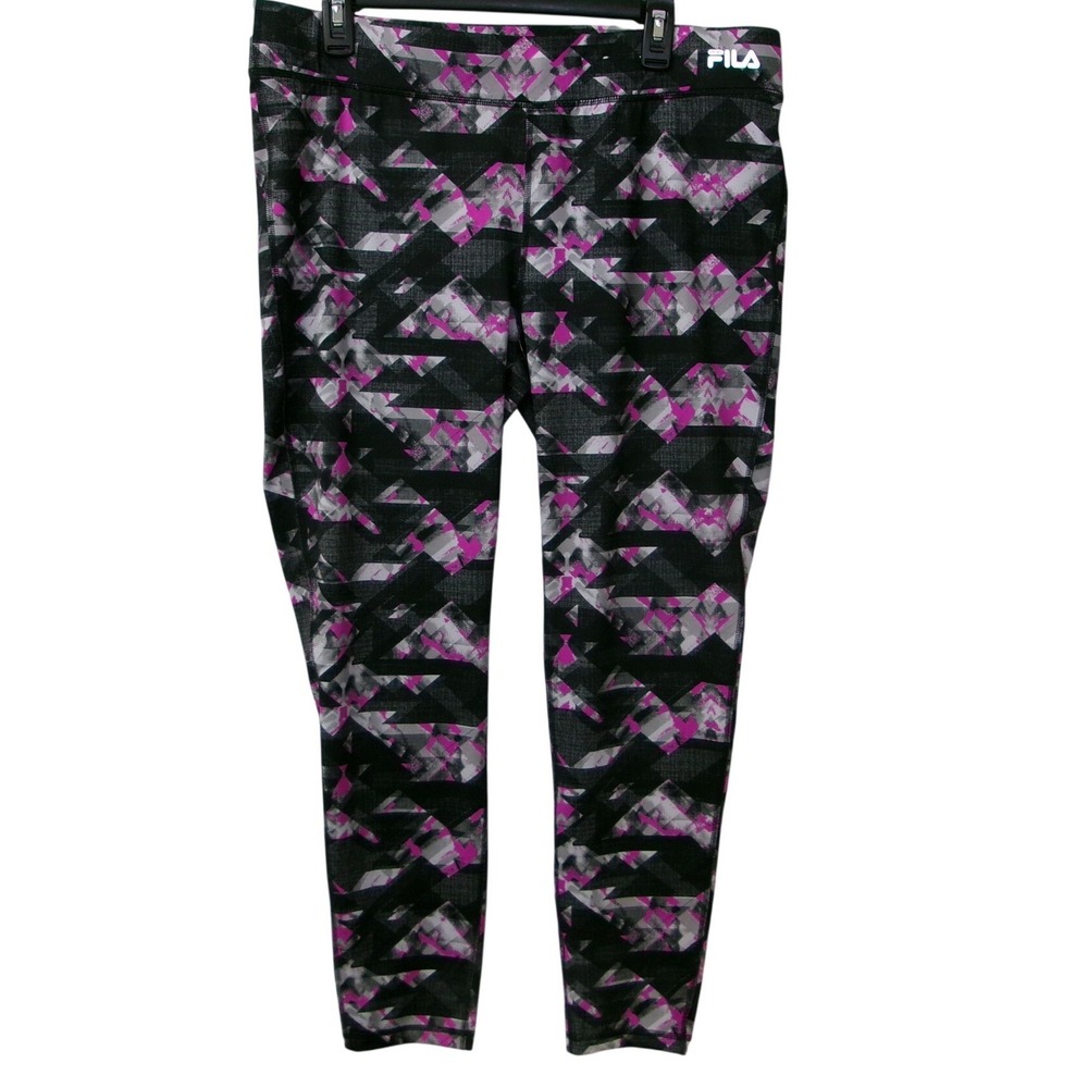 Fila Black & Purple Geometric Print Leggings